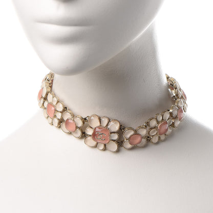 Chanel Gripoix Poured Glass CC Korean Blossom Choker Necklace Gold Pink White 2 of 9