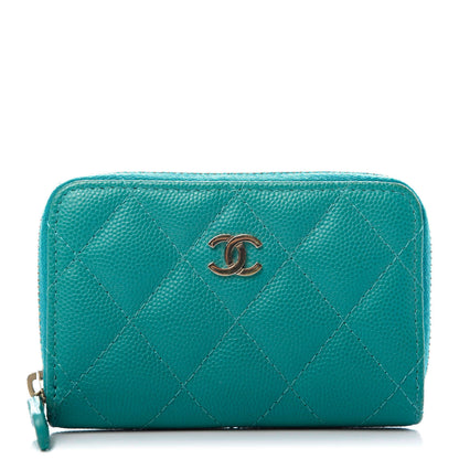 Chanel Caviar Quilted Zip Coin Purse Dark Turquoise 1 of 8