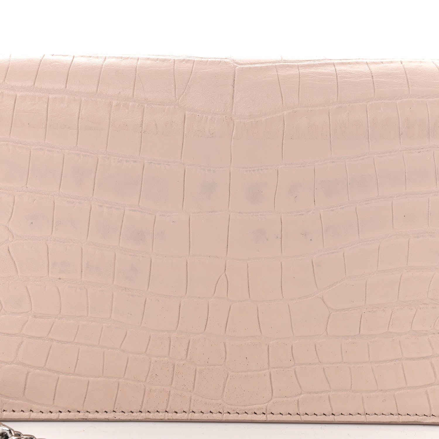 Saint Laurent Calfskin Crocodile Embossed Kate Monogram Tassel Chain Wallet Marble Pink 12 of 12