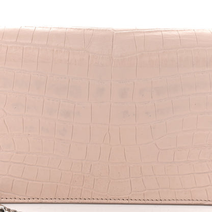 Saint Laurent Calfskin Crocodile Embossed Kate Monogram Tassel Chain Wallet Marble Pink 12 of 12