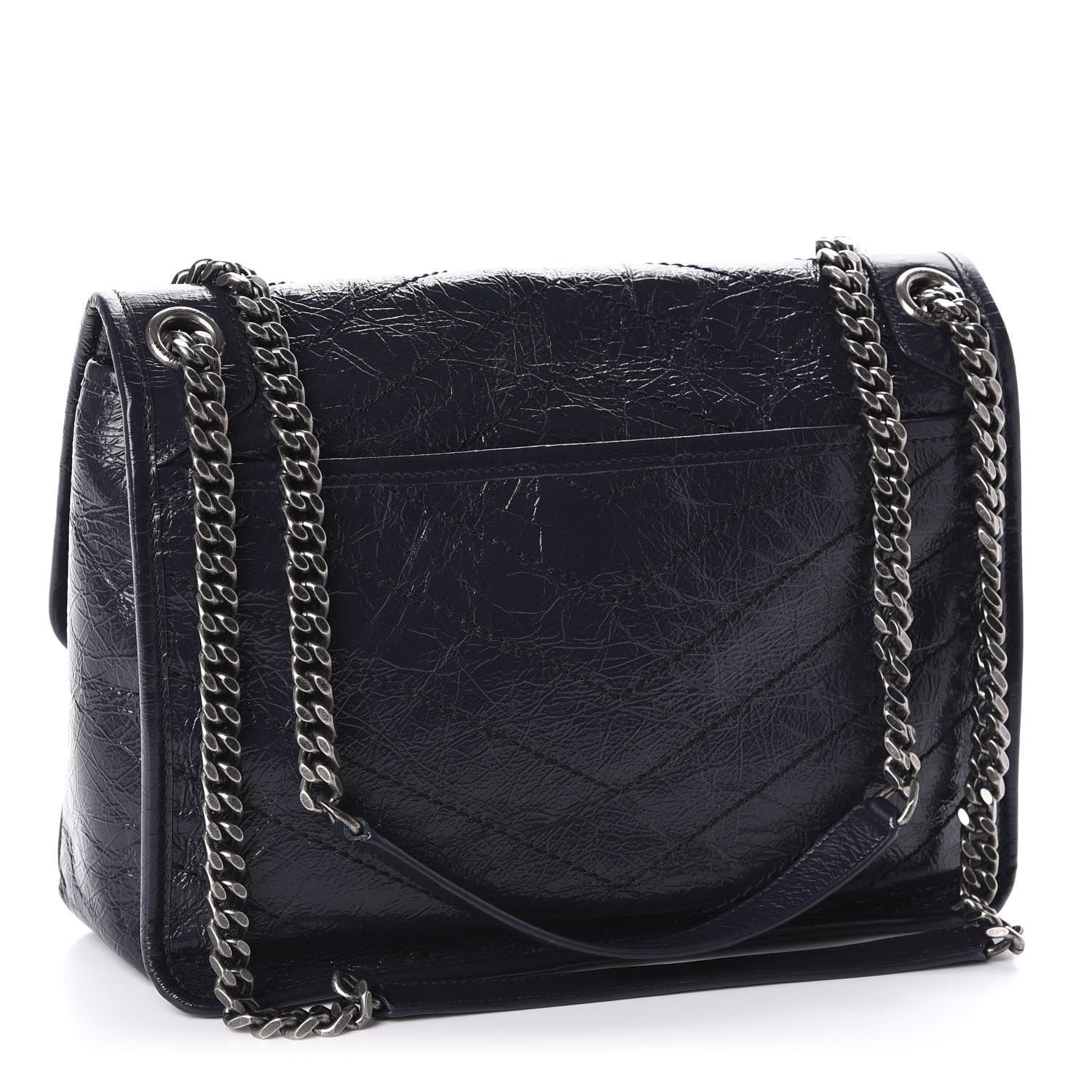 Saint Laurent Crinkled Calfskin Matelasse Monogram Medium Niki Chain Satchel Deep Marine 3 of 11