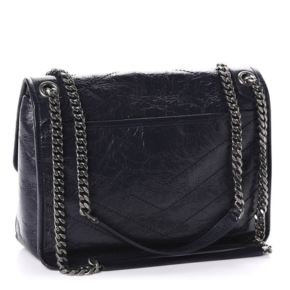Saint Laurent Crinkled Calfskin Matelasse Monogram Medium Niki Chain Satchel Deep Marine 3 of 11