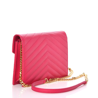 Saint Laurent Grain De Poudre Matelasse Chevron Monogram Envelope Chain Wallet Bubblegum 3 of 9