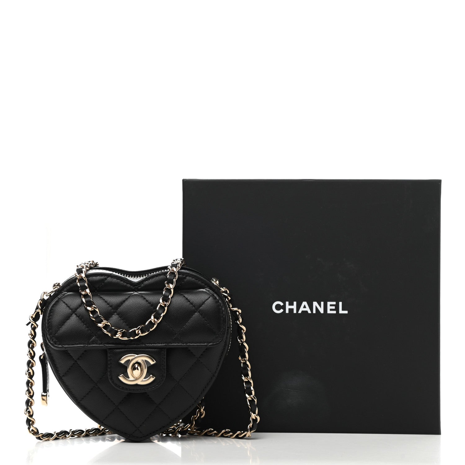 Chanel Lambskin Quilted CC In Love Heart Clutch With Chain Black 11 of 11