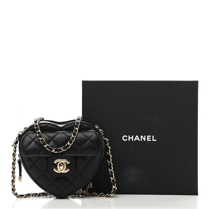 Chanel Lambskin Quilted CC In Love Heart Clutch With Chain Black 11 of 11