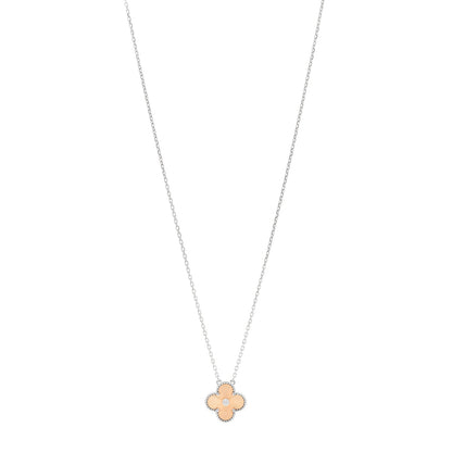Van Cleef & Arpels 18K White Rose Gold Diamond Guilloche Vintage Alhambra Pendant Necklace 1 of 5