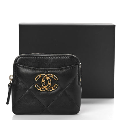 Chanel Lambskin Quilted Chanel 19 Zip Card Holder Wallet Black 10 of 10