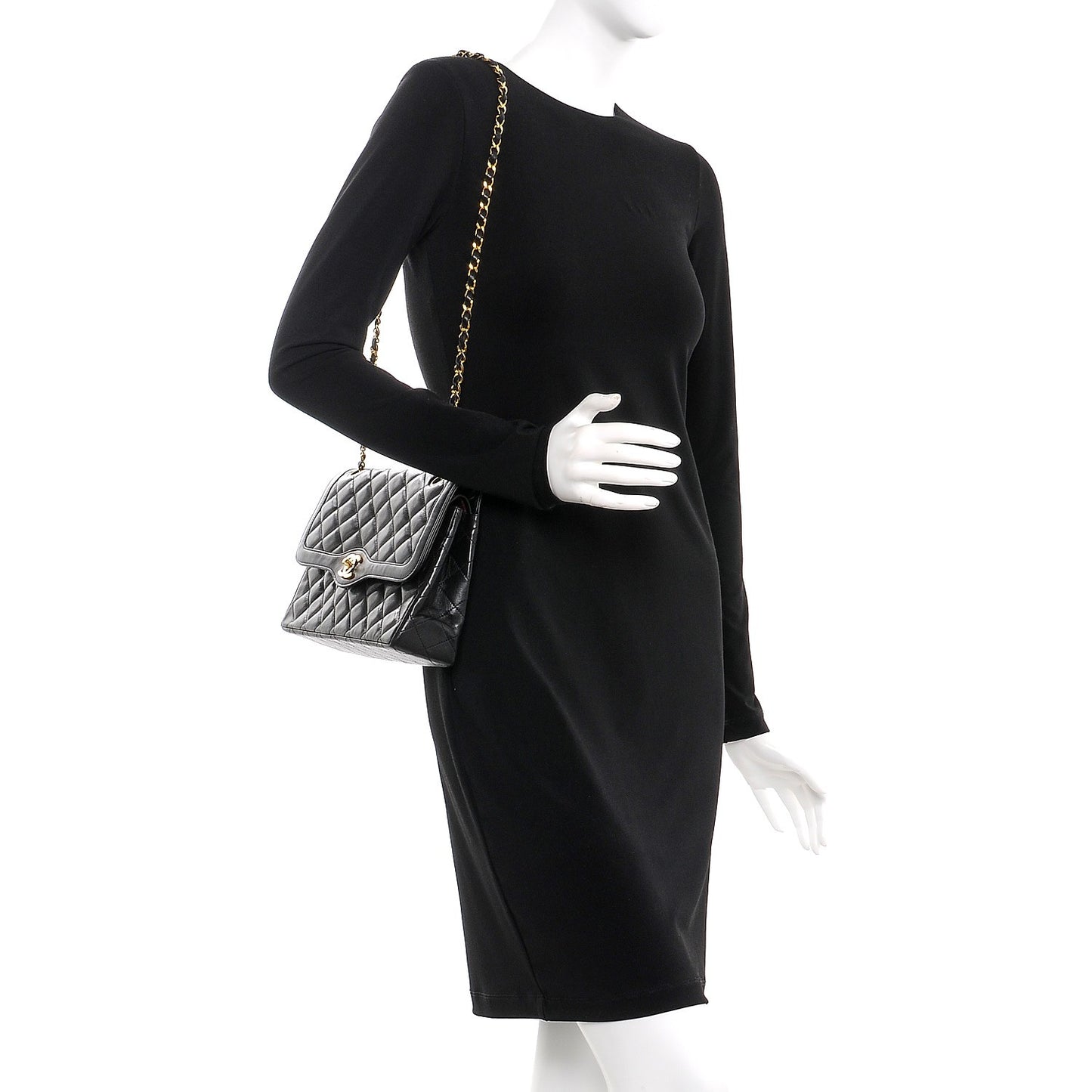 Lambskin Quilted Medium Double Flap Black