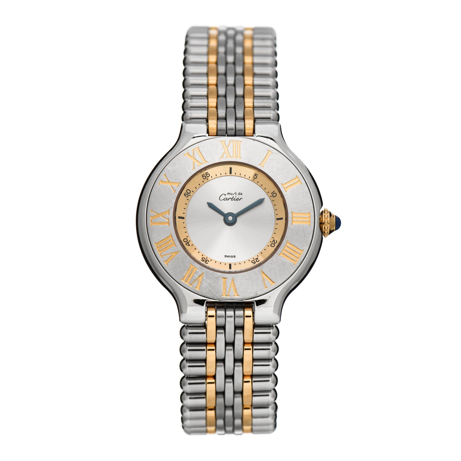 Cartier Stainless Steel 18K Yellow Gold 28mm Must De 21 Bullet Link Quartz Watch 1 of 7