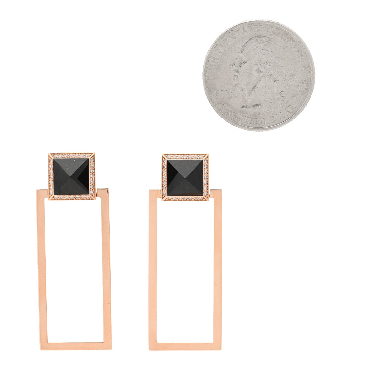 Roberto Coin 18K Rose Gold Diamond Black Jade Square Drop Earrings 2 of 4
