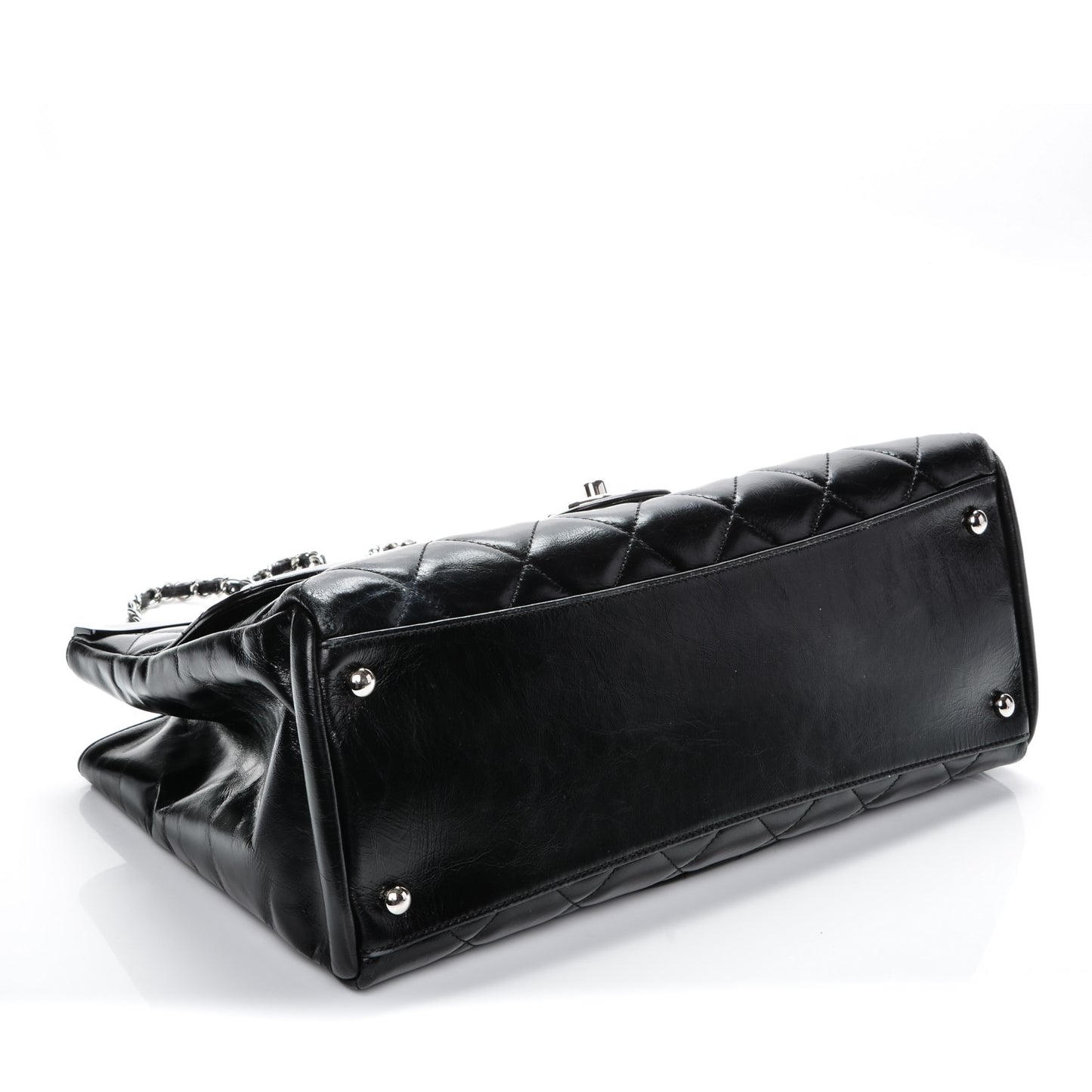 Glazed Calfskin Quilted Small CC Delivery Tote Black