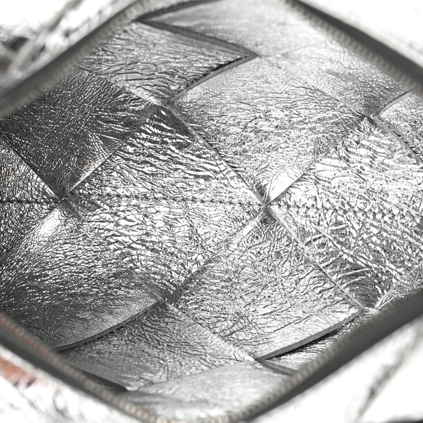 Metallic Crinkled Lambskin Maxi Intrecciato Small Cassette Camera Bag Silver