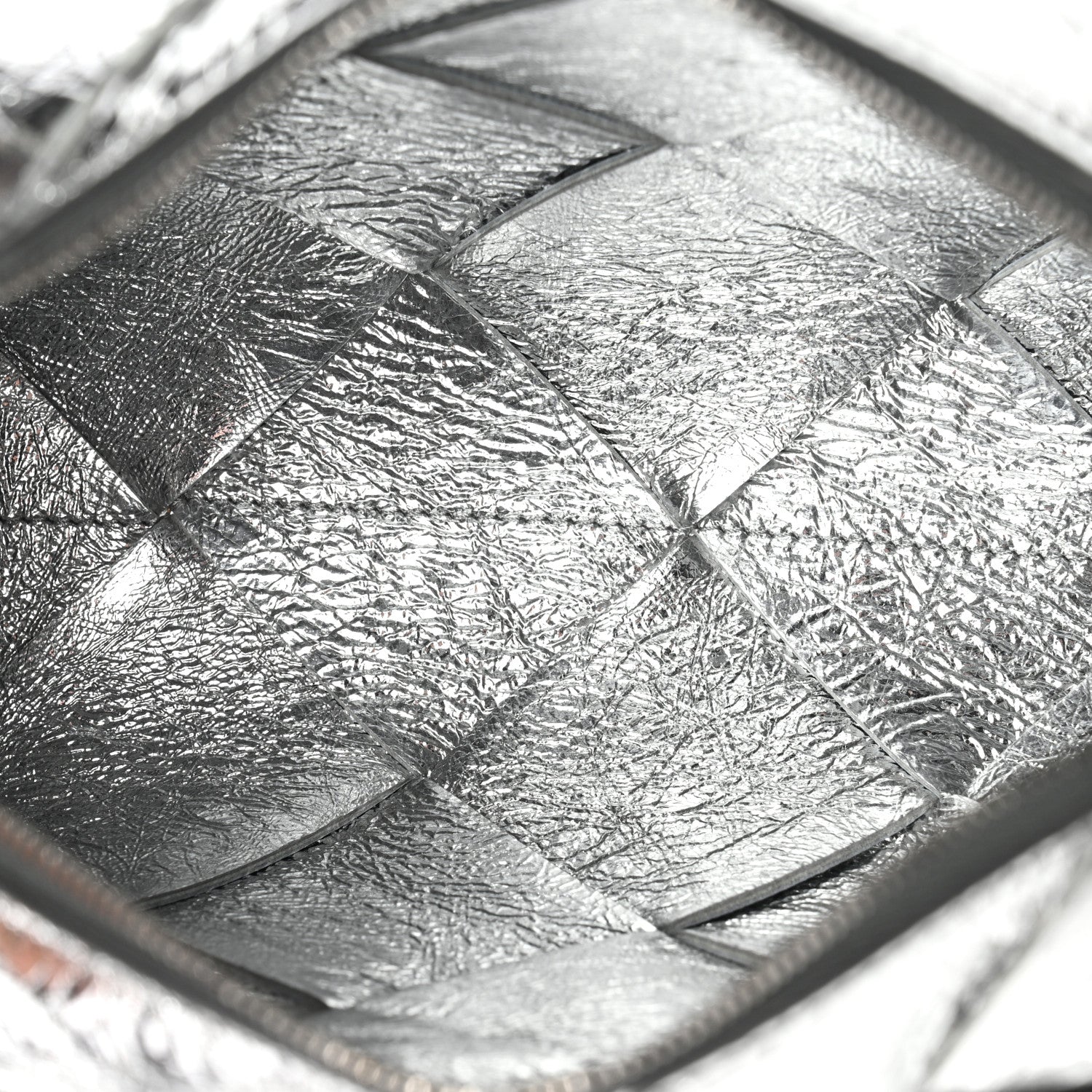 Bottega Veneta Metallic Crinkled Lambskin Maxi Intrecciato Small Cassette Camera Bag Silver 5 of 9