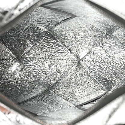 Bottega Veneta Metallic Crinkled Lambskin Maxi Intrecciato Small Cassette Camera Bag Silver 5 of 9