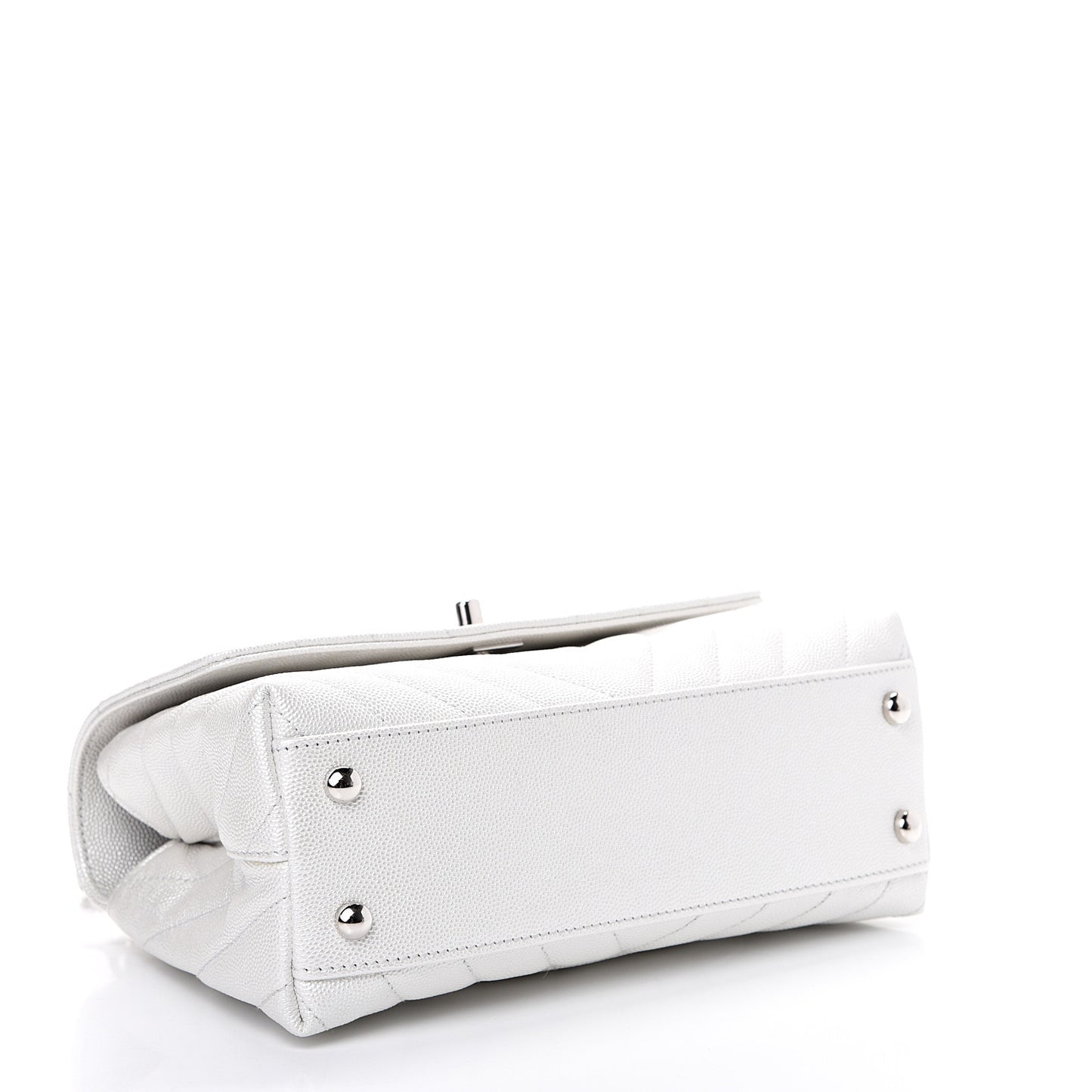Iridescent Caviar Chevron Quilted Mini Coco Handle Flap White