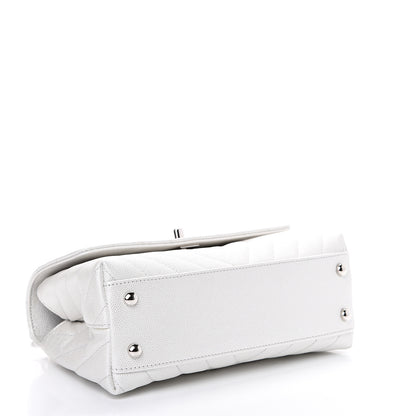 Chanel Iridescent Caviar Chevron Quilted Mini Coco Handle Flap White 3 of 11