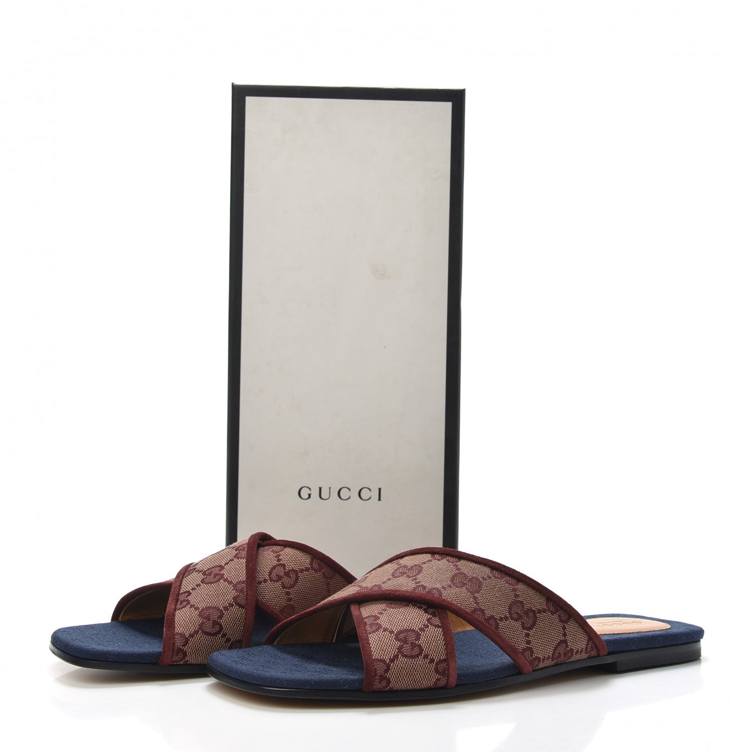 Gucci Canvas GG Monogram Womens Criss Cross Slide Sandals 40 Sahara Rubino Chardonnay 7 of 7