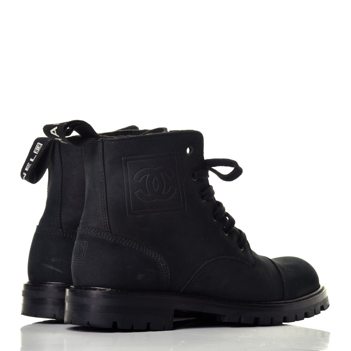 Calfskin Suede Quilted Lace Up Combat Boots 38 Black