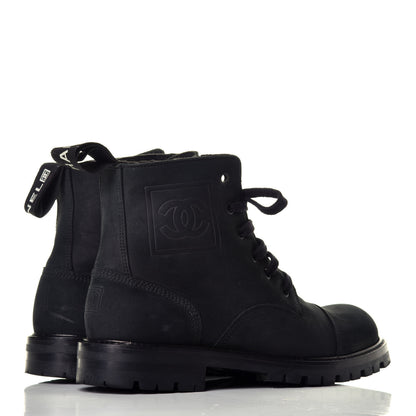 Chanel Calfskin Suede Quilted Lace Up Combat Boots 38 Black 4 of 8