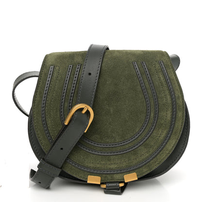 Chloe Suede Small Marcie Saddle Bag Night Forest 1 of 10