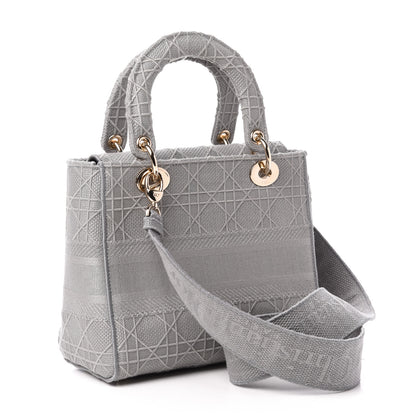 Christian Dior Canvas Embroidered Cannage Medium Lady D-Lite Gray 4 of 11