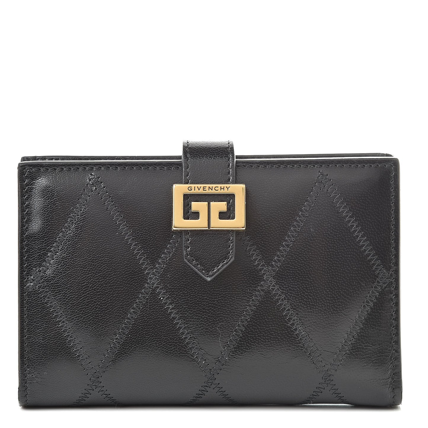 Goatskin Diamond Quilted GV3 Medium Wallet Black
