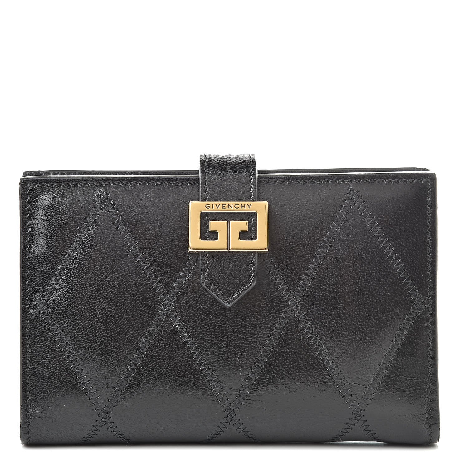 Givenchy Goatskin Diamond Quilted GV3 Medium Wallet Black 1 of 13