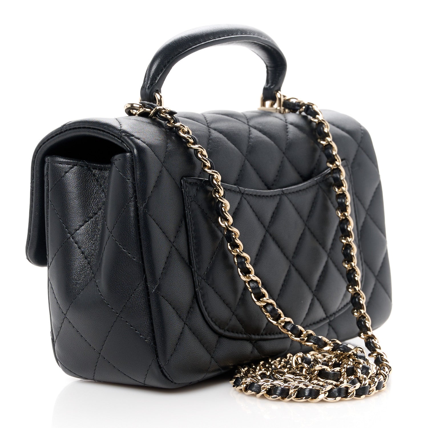 Chanel Lambskin Quilted Mini Top Handle Rectangular Flap Black 3 of 12
