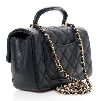 Chanel Lambskin Quilted Mini Top Handle Rectangular Flap Black 3 of 12