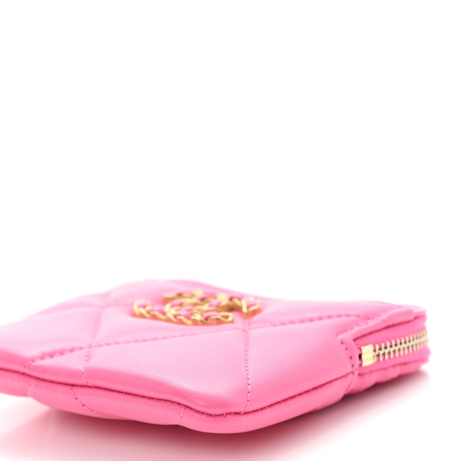 Chanel Lambskin Quilted Chanel 19 Zip Card Holder Wallet Pink 10 of 11