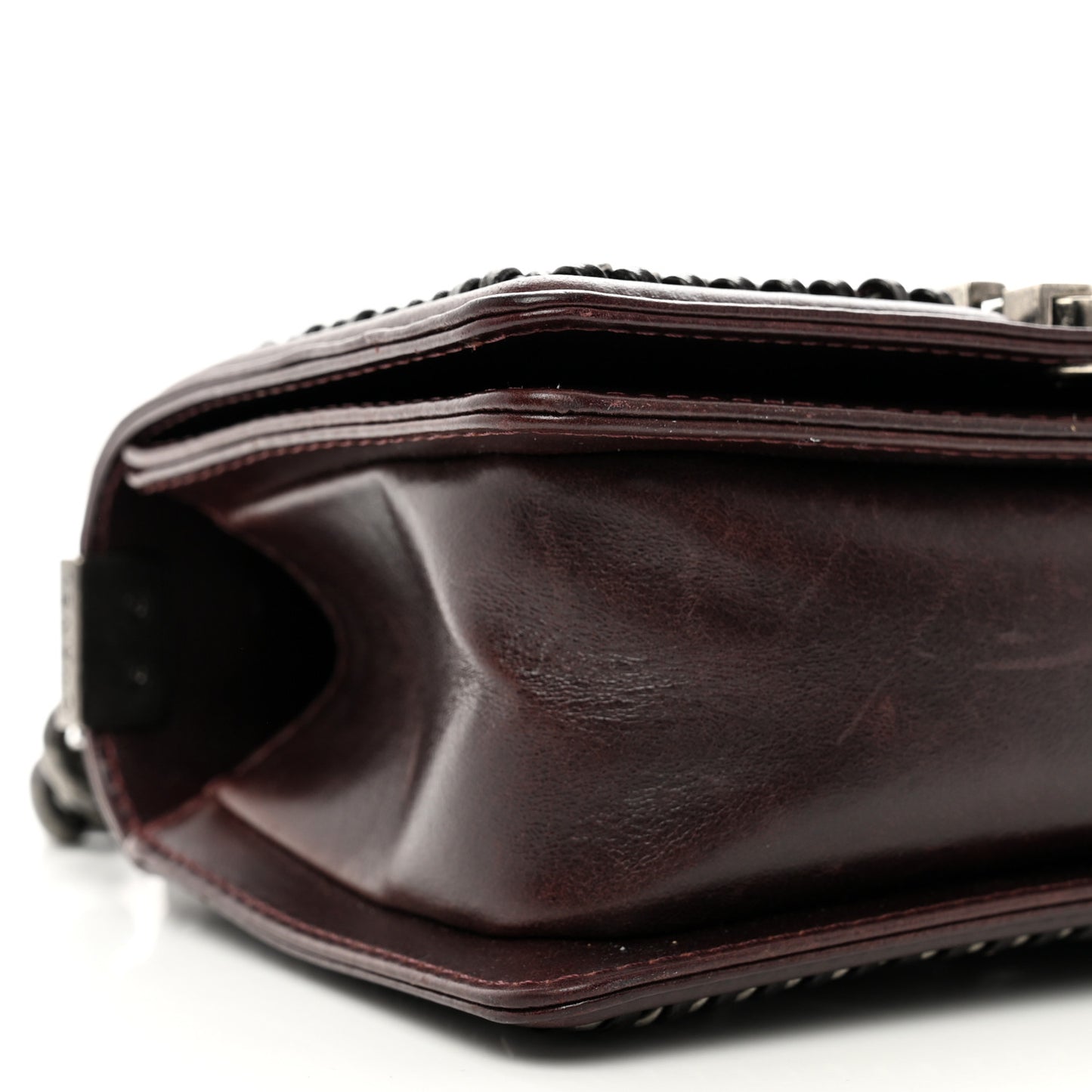 Shiny Goatskin Quilted Small Boy Top Handle Flap Burgundy