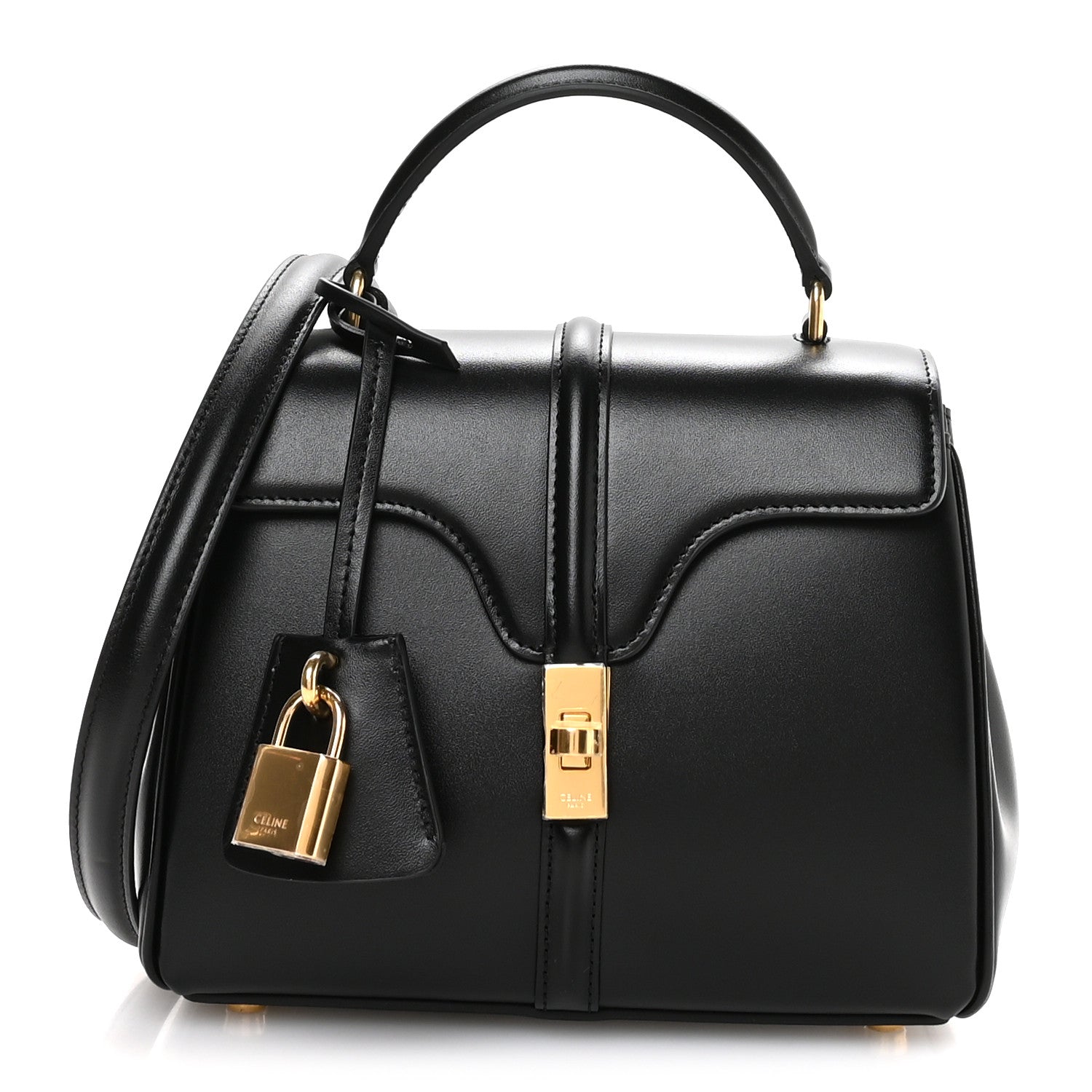 Celine Satinated Calfskin Mini 16 Top Handle Bag Black 1 of 12