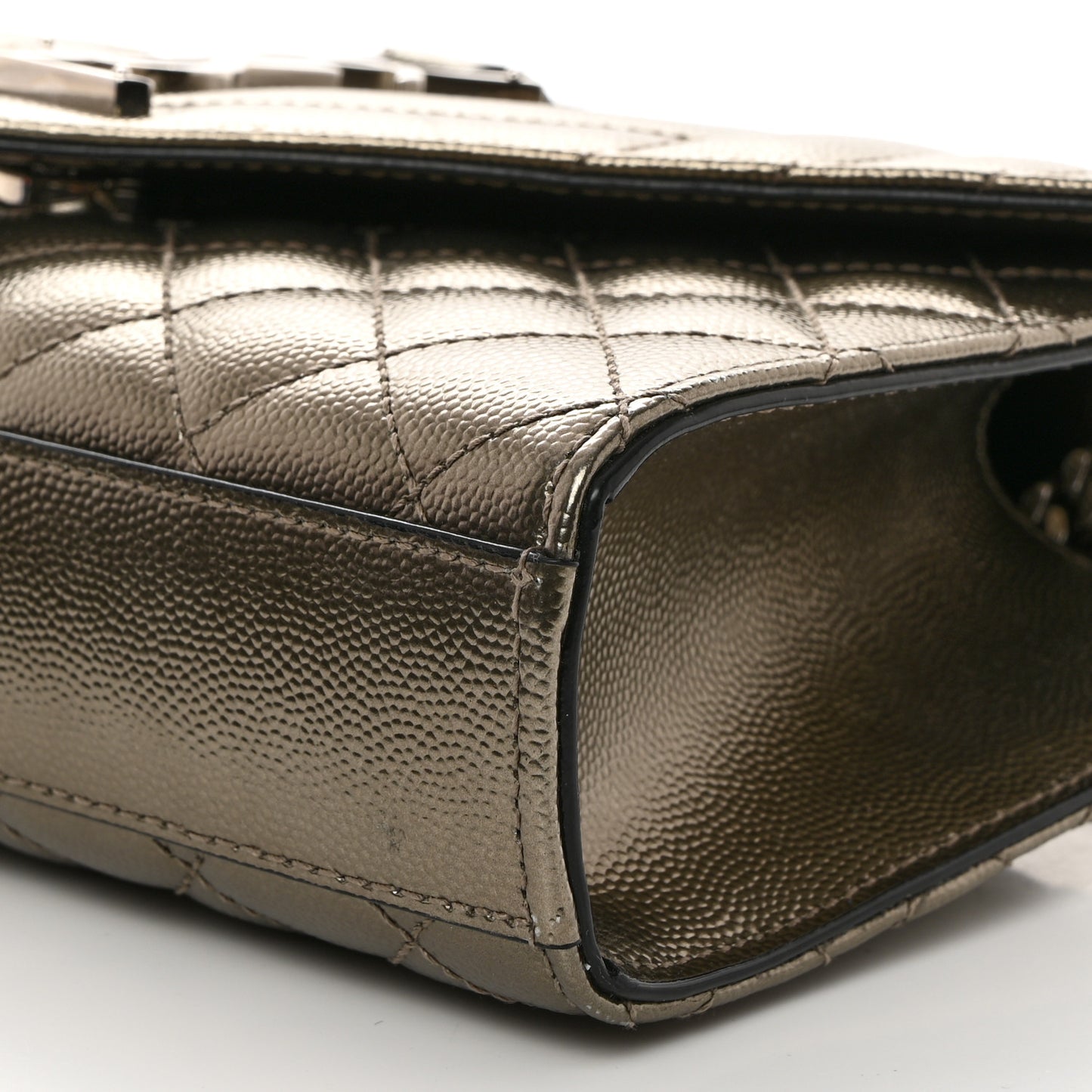 Metallic Grain De Poudre Textured Mixed Matelasse Triquilt Small Monogram Satchel Piombo