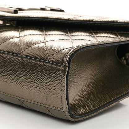Saint Laurent Metallic Grain De Poudre Textured Mixed Matelasse Triquilt Small Monogram Satchel Piombo 10 of 11