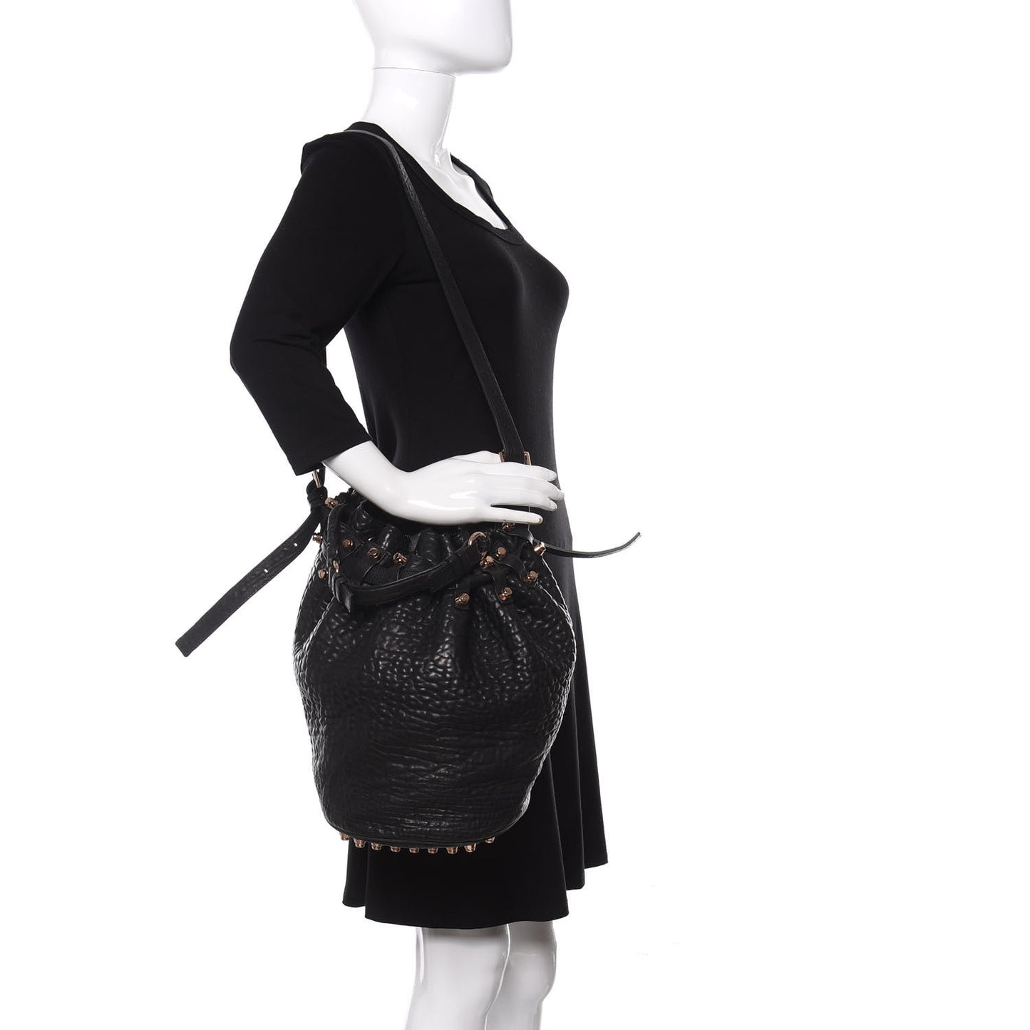 Pebbled Lambskin Diego Bucket Black Rose Gold Hardware