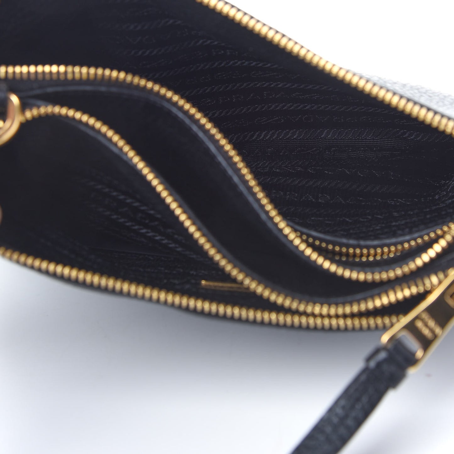 Vitello Daino Double Zip Crossbody Bag Black