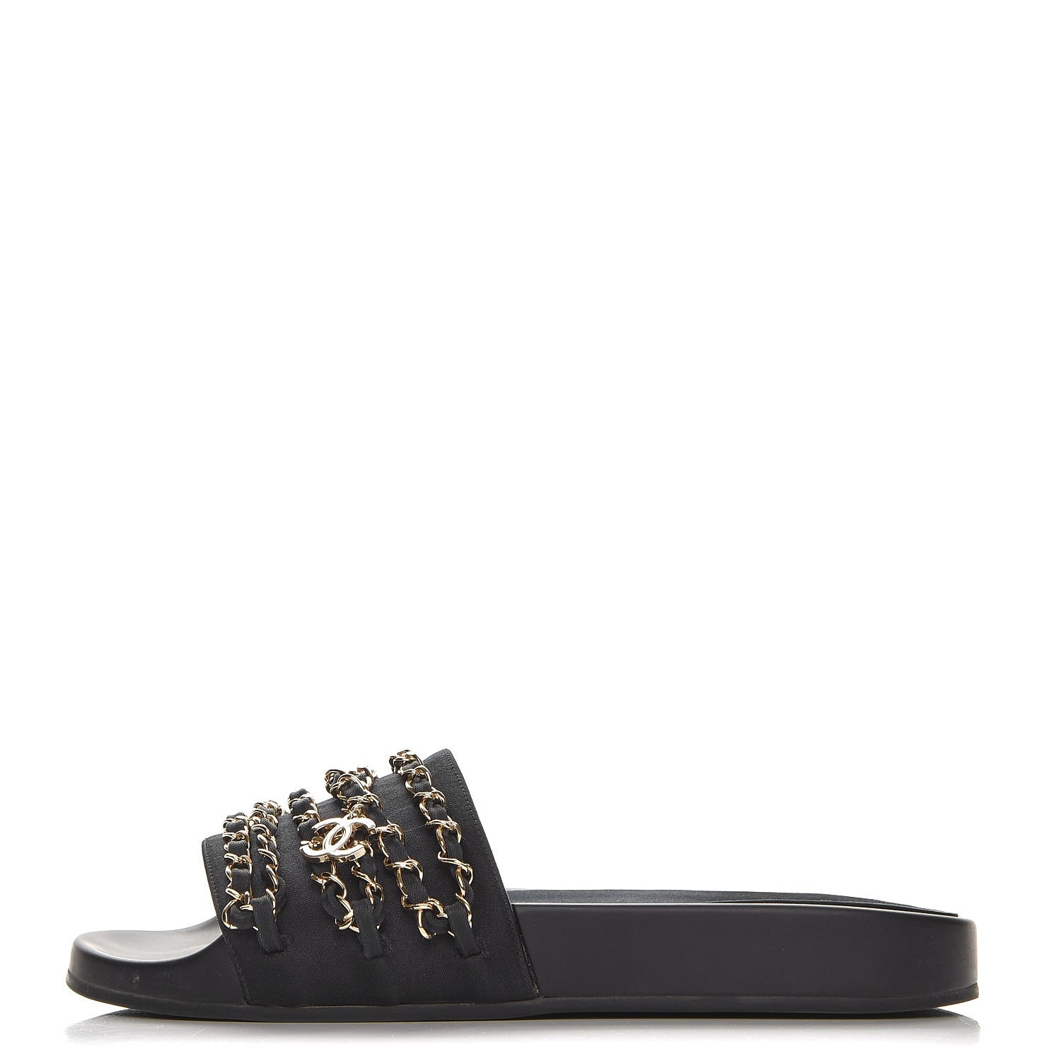 Chanel Lambskin Canvas Chain Flat Sandals 37 Marine 1 of 9