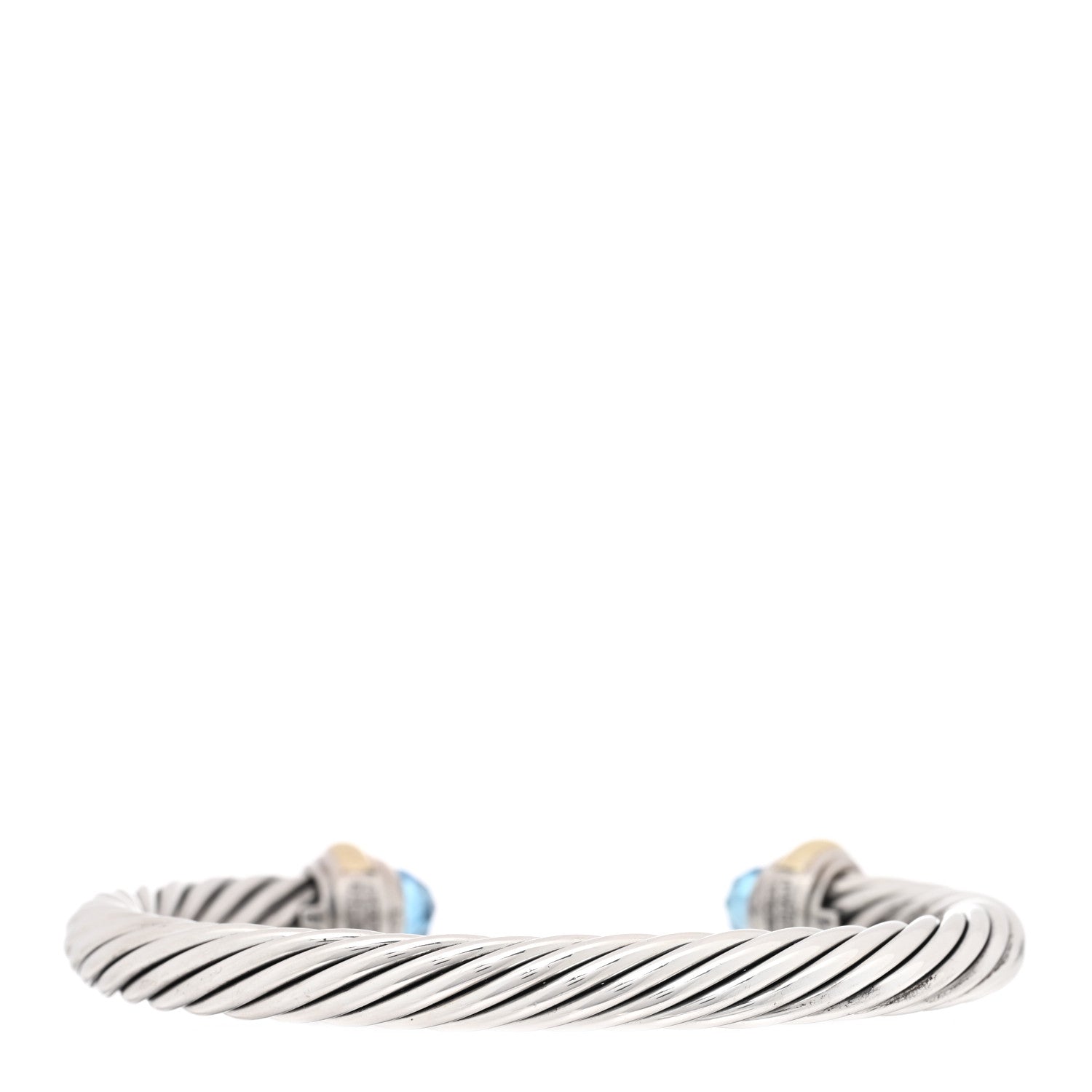 David Yurman Sterling Silver 14K Yellow Gold Blue Topaz 7mm Cable Classics Bracelet 2 of 3