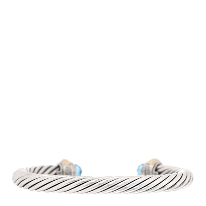 David Yurman Sterling Silver 14K Yellow Gold Blue Topaz 7mm Cable Classics Bracelet 2 of 3