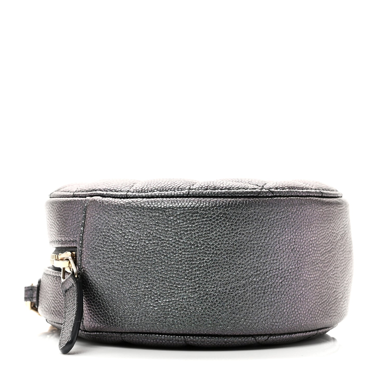Iridescent Caviar Quilted Round Clutch With Chain Black