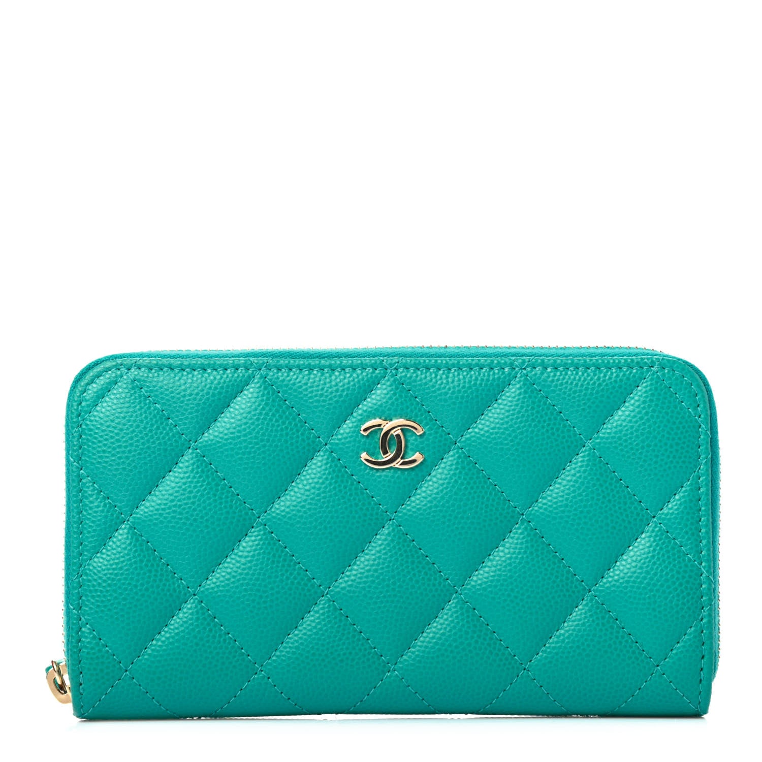 Chanel Caviar Quilted Small Zip Around Wallet Turquoise 1 of 4