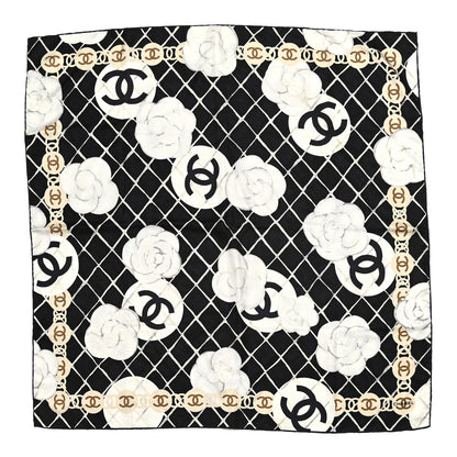 Chanel Silk Camellia CC Square Scarf Black 1 of 3