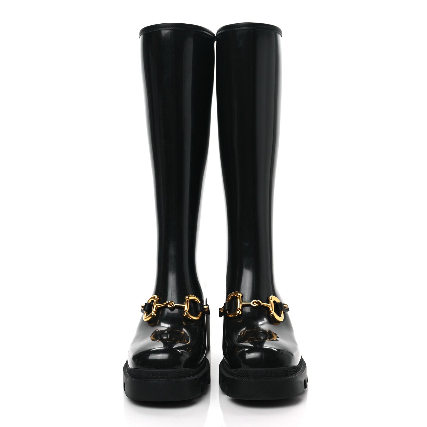 Gucci Rubber Horsebit Knee High Boots 40 Black 2 of 6