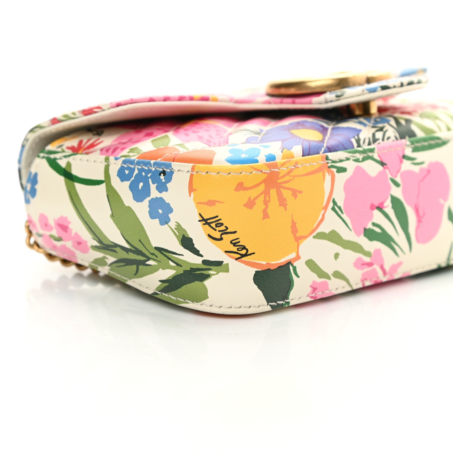 Gucci X KEN SCOTT Calfskin Matelasse Floral Print Super Mini GG Marmont Shoulder Bag Ivory Pink 9 of 13