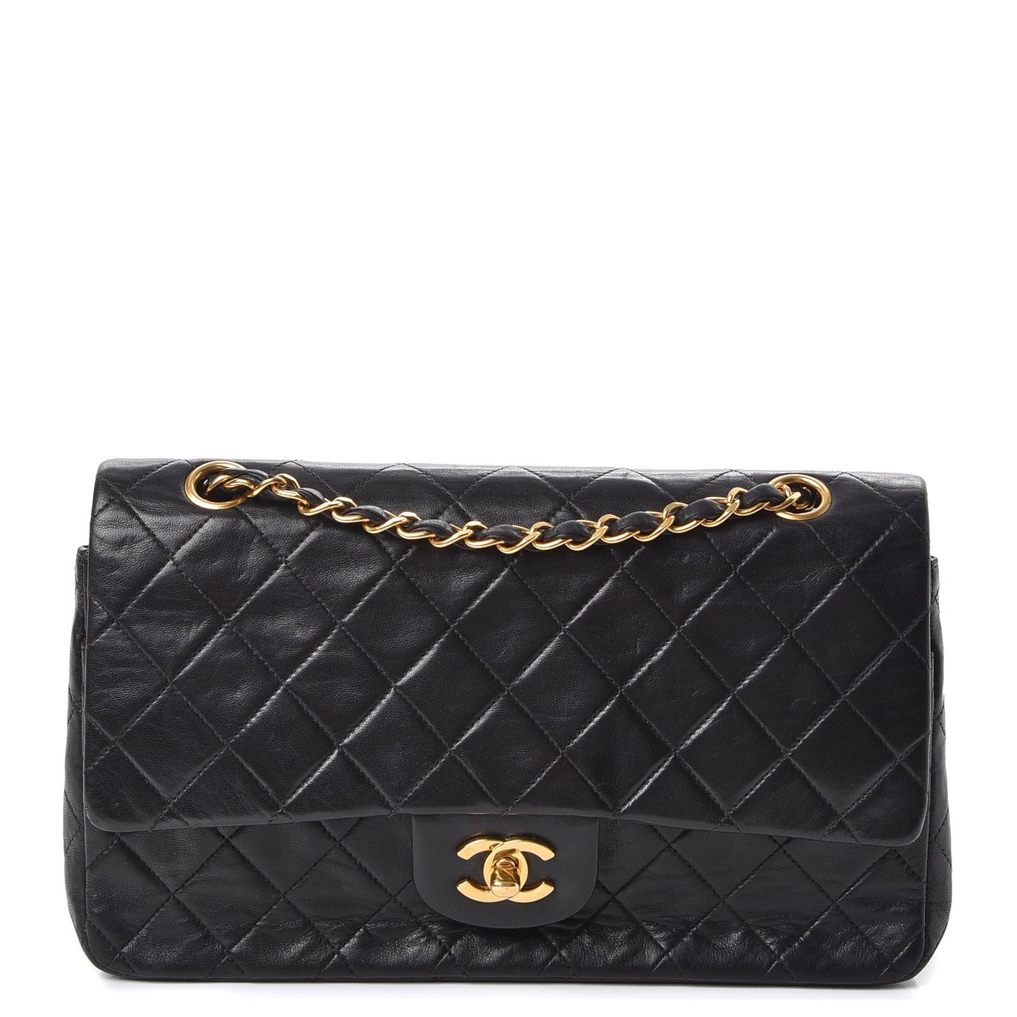 Lambskin Quilted Medium Double Flap Black