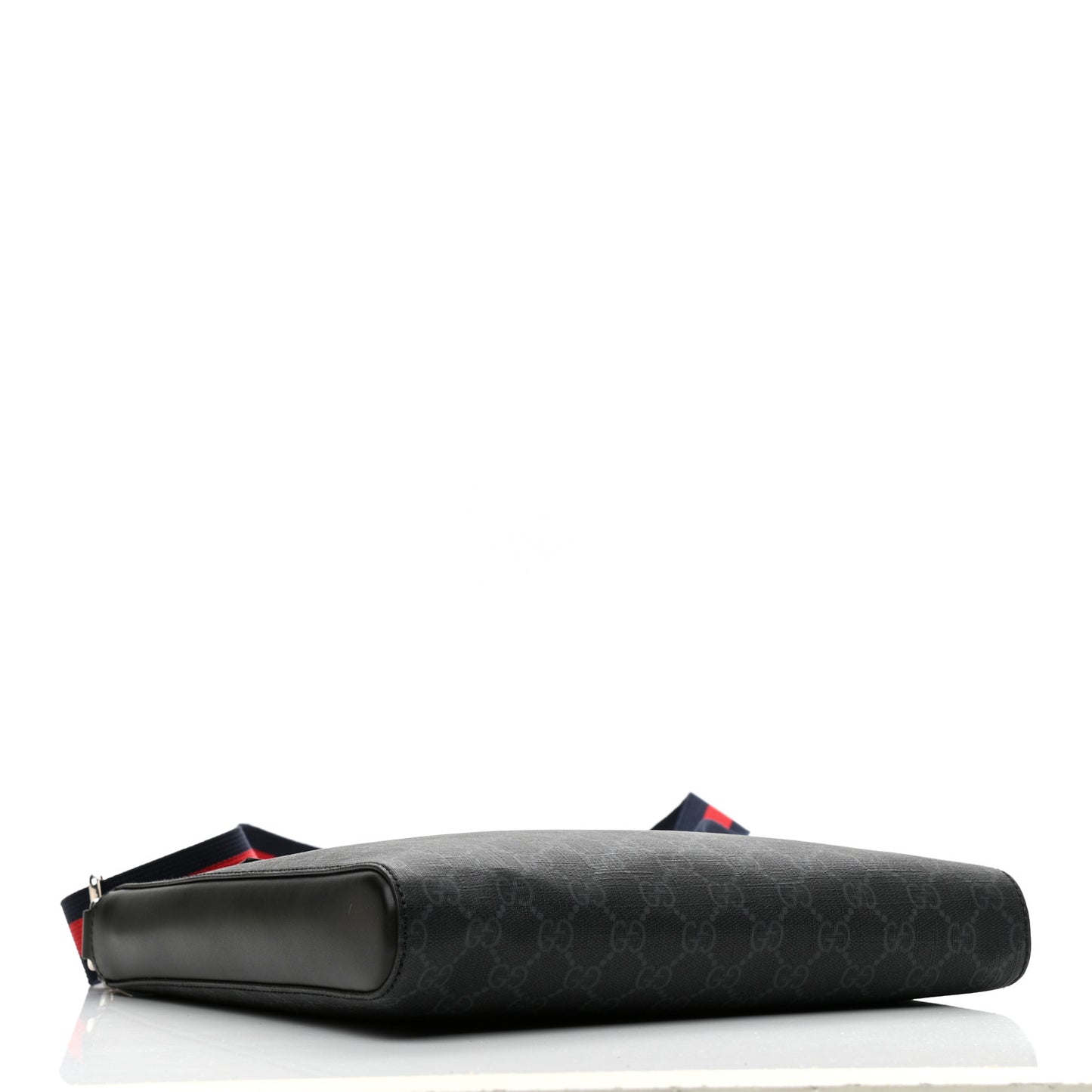 GG Supreme Monogram Appia Calfskin Web Flat Messenger Bag Black Grey