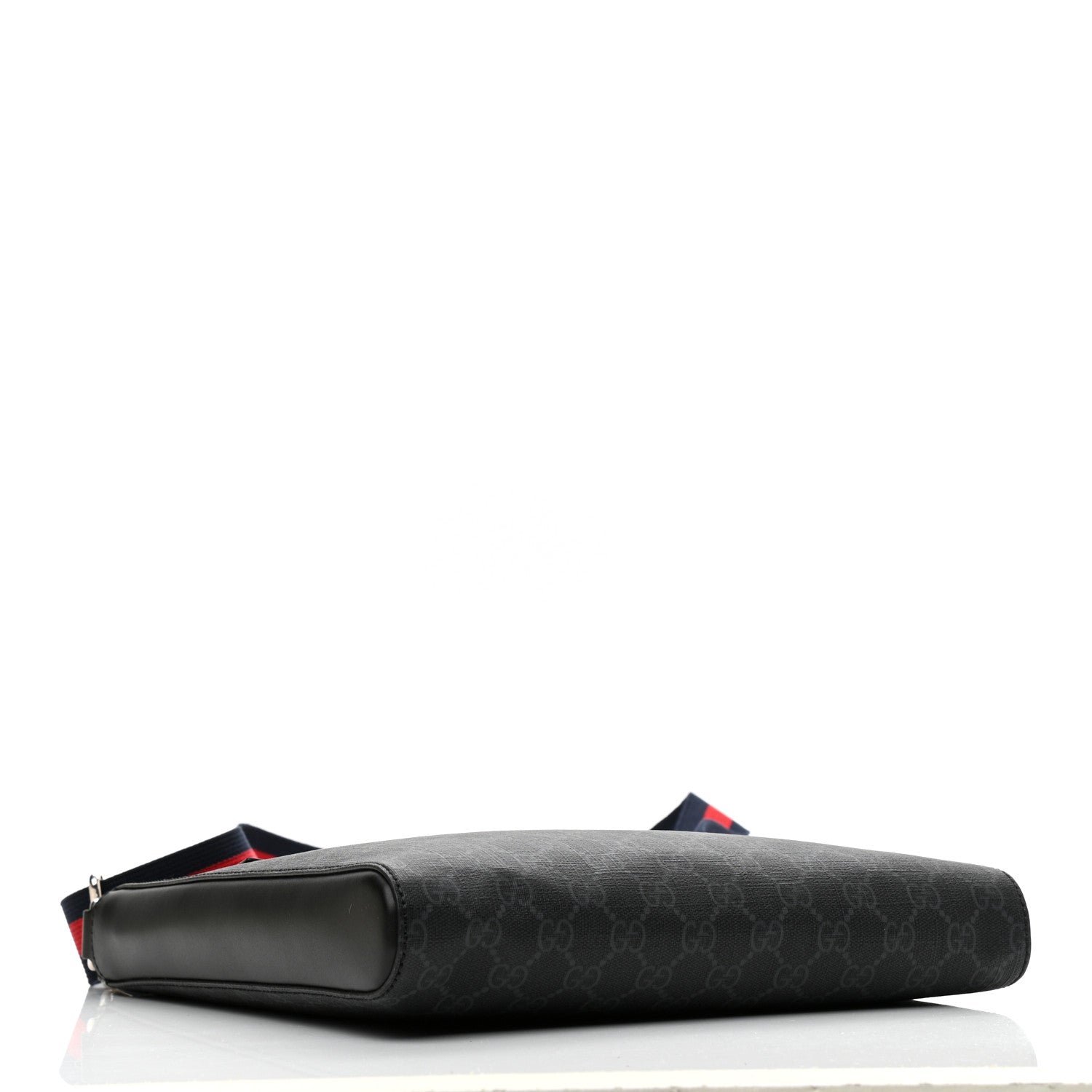Gucci GG Supreme Monogram Appia Calfskin Web Flat Messenger Bag Black Grey 4 of 9