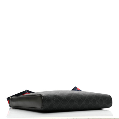 Gucci GG Supreme Monogram Appia Calfskin Web Flat Messenger Bag Black Grey 4 of 9
