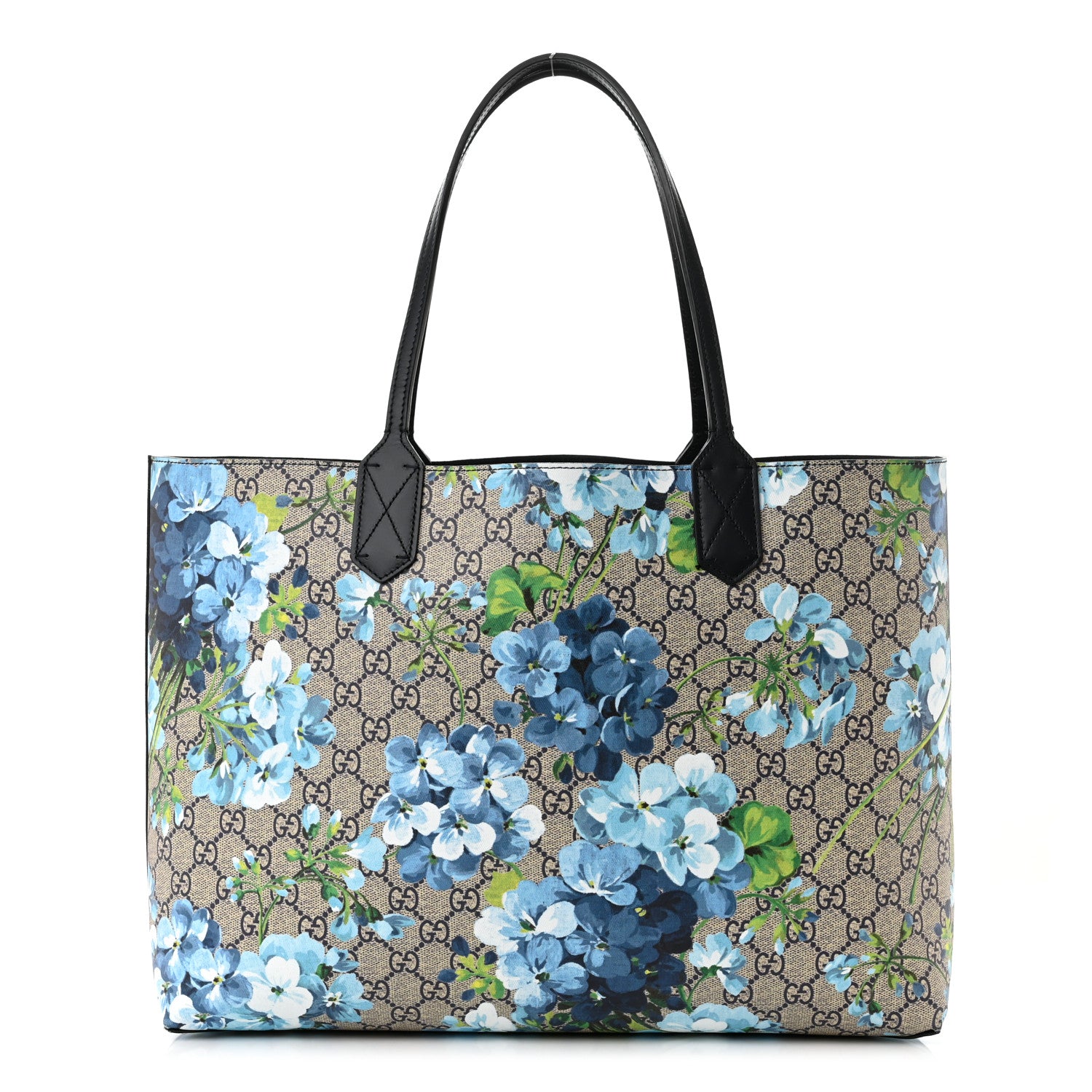 Gucci GG Supreme Monogram Blooms Medium Reversible Tote Beige Blue Navy 1 of 20