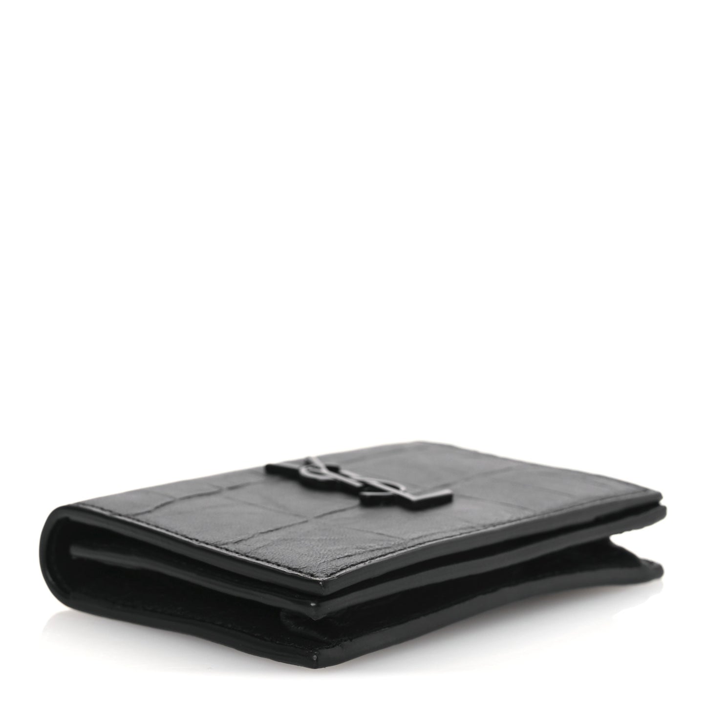 Calfskin Crocodile Embossed Monogram Monochrome Business Card Holder Black